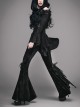 Gothic Black Leisure Feather Ruffle Lace Trumpet Trousers