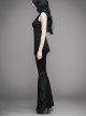 Gothic Black Leisure Feather Ruffle Lace Trumpet Trousers