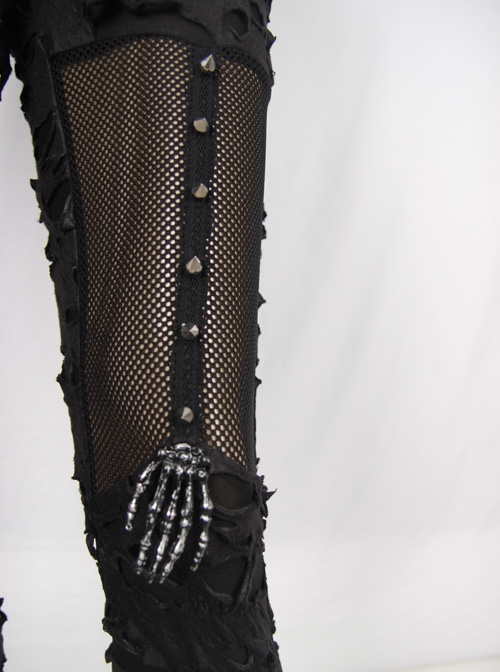 Gothic Black Slim Tattered Design Leisure Trousers