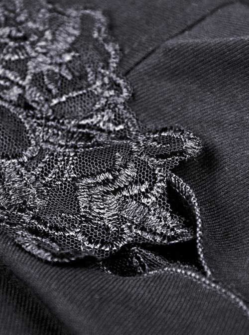 Gothic Elegant Black Lace Frilly Slim Long Trousers