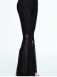 Gothic Black Medium-waist Pure-color Slim Individualized Elastic Flared Trousers