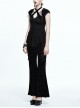 Gothic Black Casual Pants Feather Printing Lace-up High Waist Flared Trousers