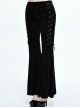 Gothic Black Casual Pants Feather Printing Lace-up High Waist Flared Trousers