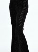 Gothic Black Casual Pants Feather Printing Lace-up High Waist Flared Trousers