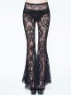Gothic Black Sexy High Waist Lace Openwork Trousers Perspective Stitching Flared Trousers
