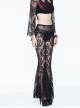 Gothic Black Sexy High Waist Lace Openwork Trousers Perspective Stitching Flared Trousers