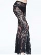 Gothic Black Sexy High Waist Lace Openwork Trousers Perspective Stitching Flared Trousers