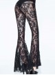 Gothic Black Sexy High Waist Lace Openwork Trousers Perspective Stitching Flared Trousers