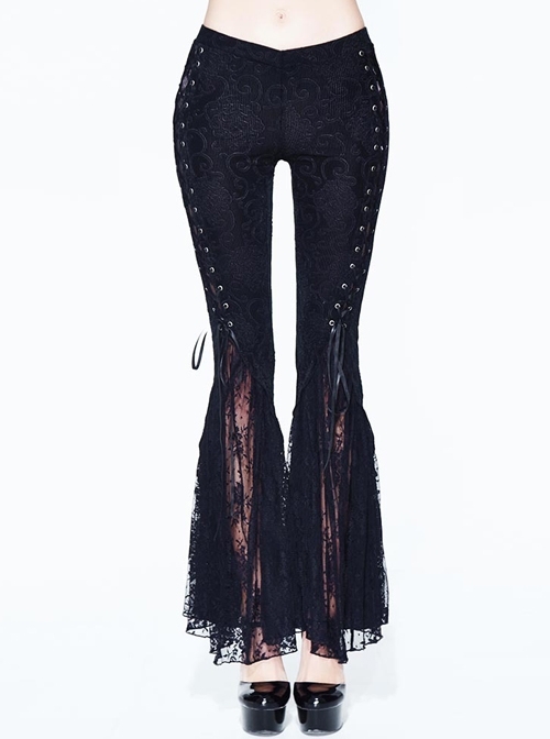 Gothic Black Vision Lace Stitching Elasticity Tight Trousers