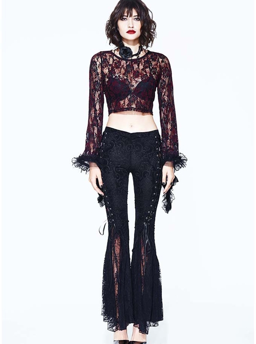 Gothic Black Vision Lace Stitching Elasticity Tight Trousers