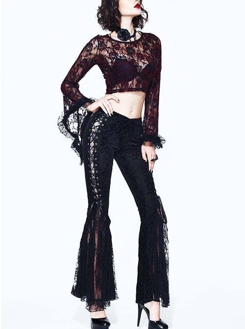 Gothic Black Vision Lace Stitching Elasticity Tight Trousers