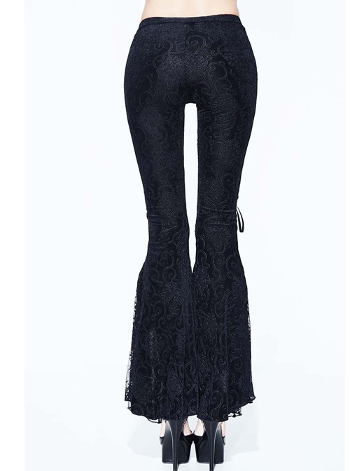 Gothic Black Vision Lace Stitching Elasticity Tight Trousers