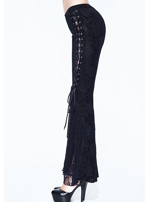 Gothic Black Vision Lace Stitching Elasticity Tight Trousers