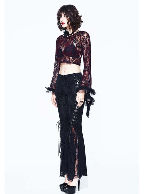 Gothic Black Vision Lace Stitching Elasticity Tight Trousers