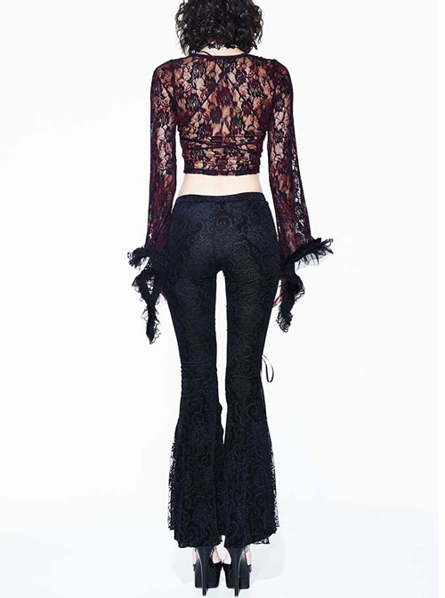 Gothic Black Vision Lace Stitching Elasticity Tight Trousers