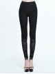 Gothic Pure Black High Waist Grid Lace Stitching Tight Trousers