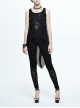 Gothic Pure Black High Waist Grid Lace Stitching Tight Trousers