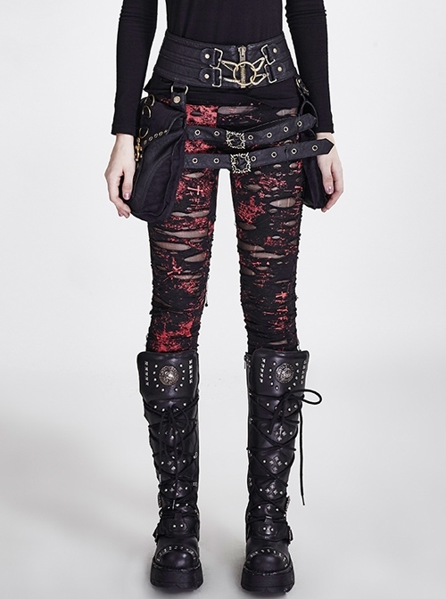 Gothic Retro Broken Mesh Black Or Red Leggings