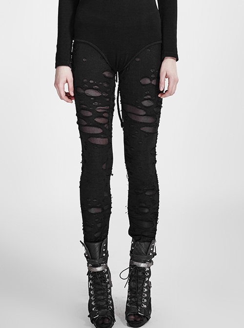 Gothic Retro Broken Mesh Black Or Red Leggings