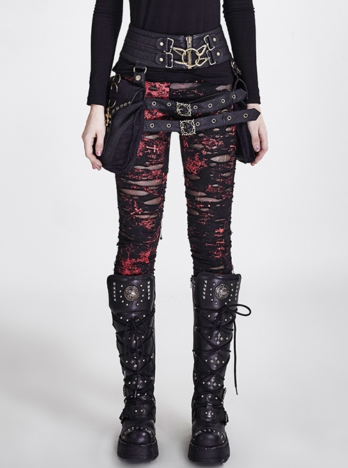 Gothic Retro Broken Mesh Black Or Red Leggings