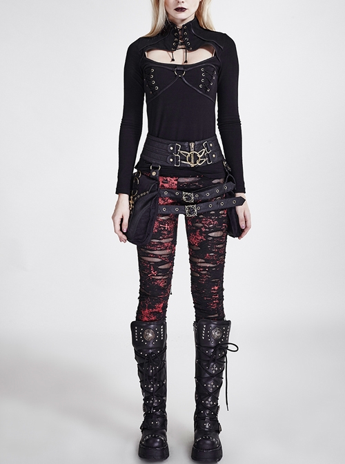 Gothic Retro Broken Mesh Black Or Red Leggings