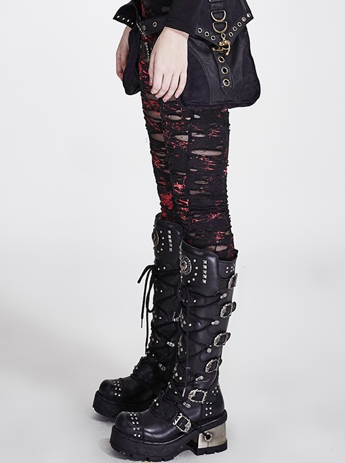 Gothic Retro Broken Mesh Black Or Red Leggings