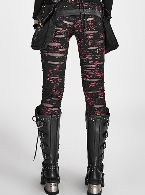 Gothic Retro Broken Mesh Black Or Red Leggings