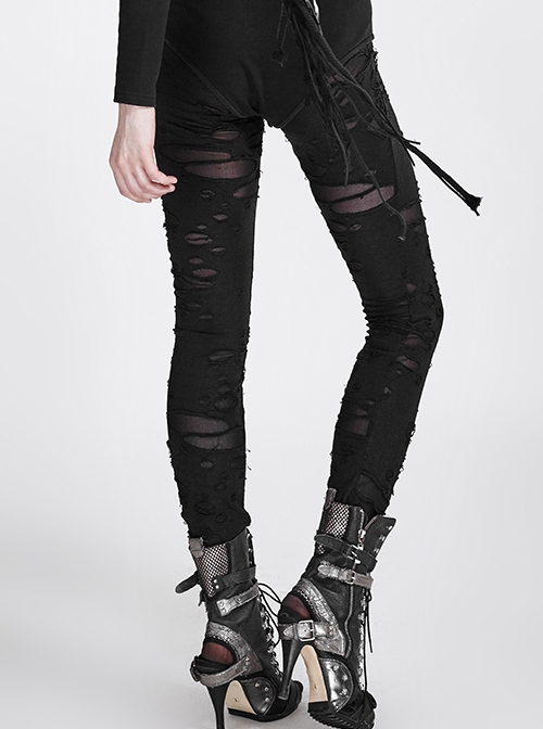Gothic Retro Broken Mesh Black Or Red Leggings