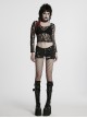 Gothic Black Rivet Elastic Water Wash Chain Denim Shorts