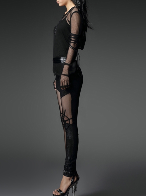 Snake Pattern Broken Hole Mesh Knee cobweb Pattern Leggings