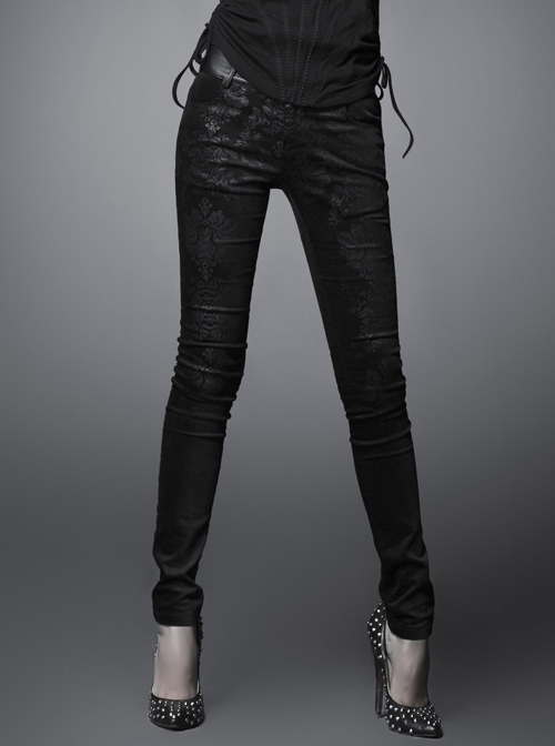 Gothic Printing Black Tight-fitting Elastic Trousers