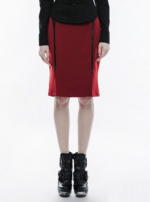 Gothic Punk Red Military Uniform Half Skirt