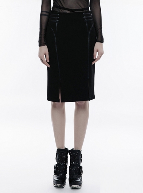 Gothic Punk Black Military Uniform Half Skirt