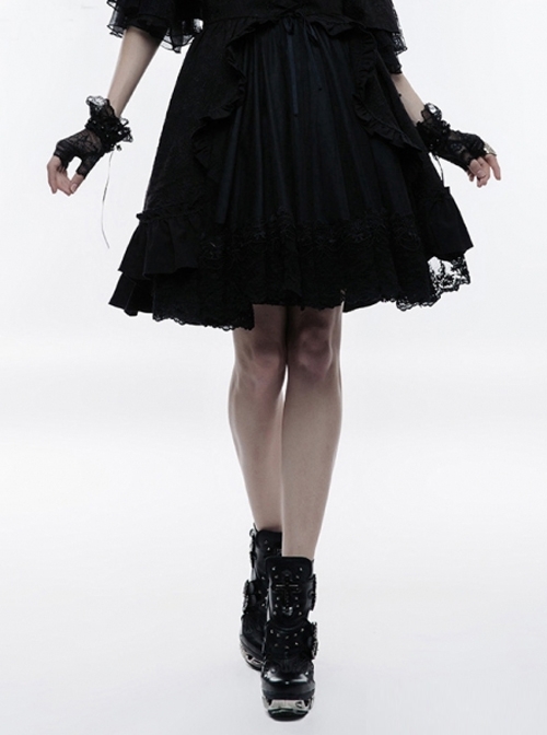 Black Gothic Lolita High Waist Bubble Jacquard Skirt