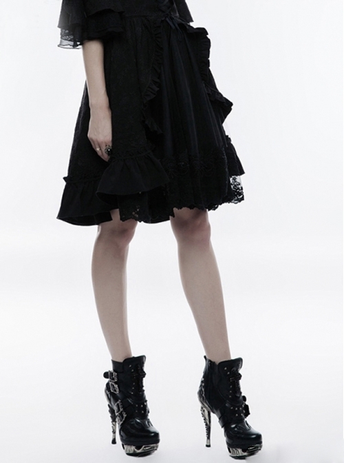 Black Gothic Lolita High Waist Bubble Jacquard Skirt