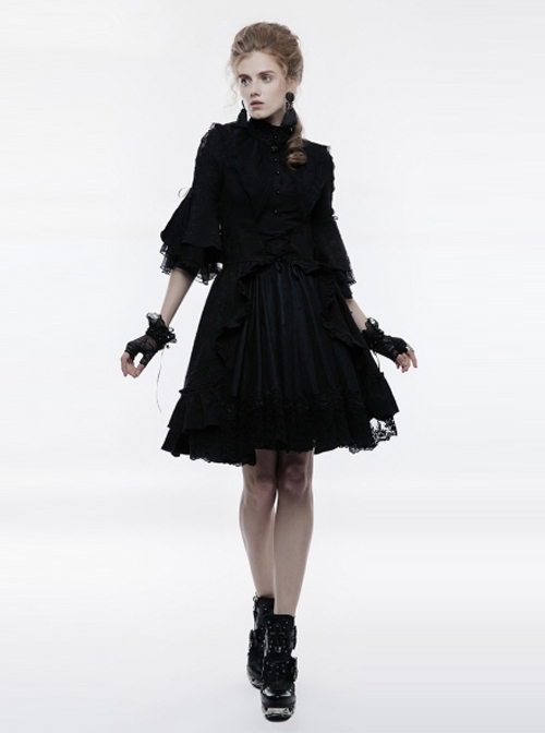 Black Gothic Lolita High Waist Bubble Jacquard Skirt