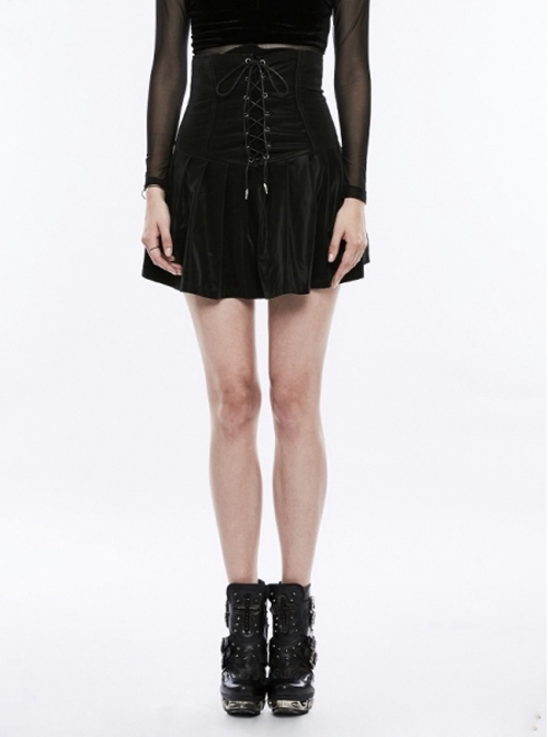Gothic Punk Black Pleated High Waist Short Skirt