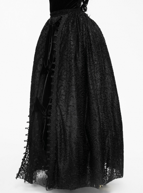Gothic Black Lace Embroidery Long Ball Skirt