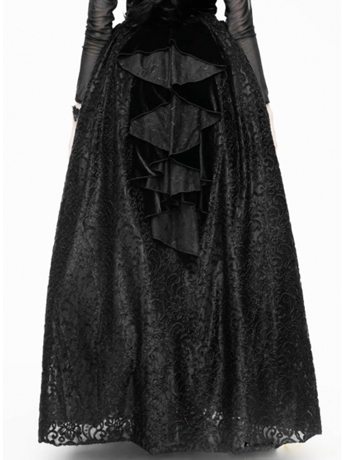 Gothic Black Lace Embroidery Long Ball Skirt
