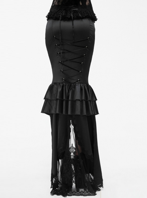 Gothic Black Lace High-Low Fishtail Skirt