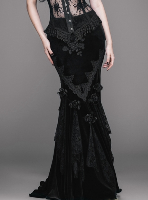 Romantic Gothic Sexy Black Flower Fishtail Skirt