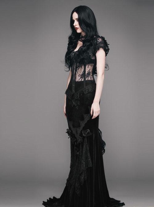 Romantic Gothic Sexy Black Flower Fishtail Skirt