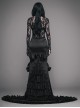 Gothic Slim Black Ruffle Big Fishtail Floor Length Skirt
