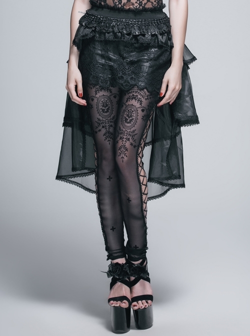 Gothic Black Lace Embroidery Sexy Stitching Short Skirt