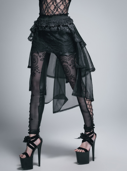 Gothic Black Lace Embroidery Sexy Stitching Short Skirt