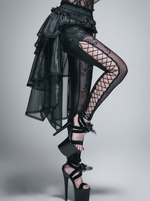 Gothic Black Lace Embroidery Sexy Stitching Short Skirt