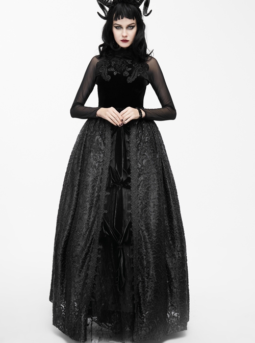 Gothic Black Lace Delicate Embroidery Yarn Skirt Long Pettiskirt
