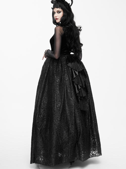 Gothic Black Lace Delicate Embroidery Yarn Skirt Long Pettiskirt