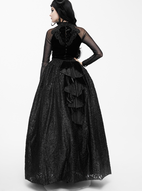 Gothic Black Lace Delicate Embroidery Yarn Skirt Long Pettiskirt