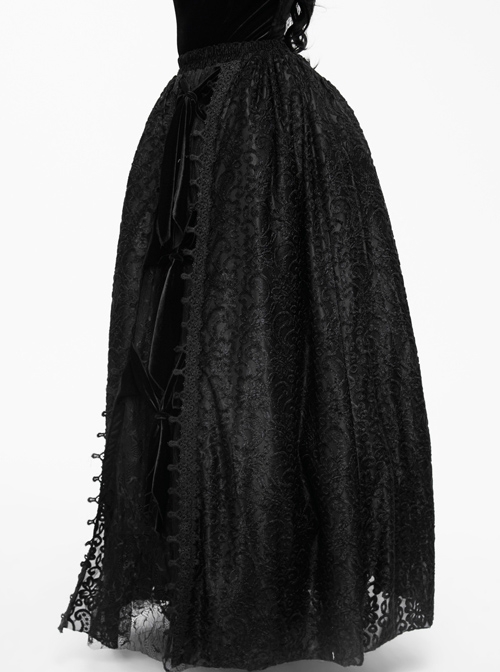 Gothic Black Lace Delicate Embroidery Yarn Skirt Long Pettiskirt